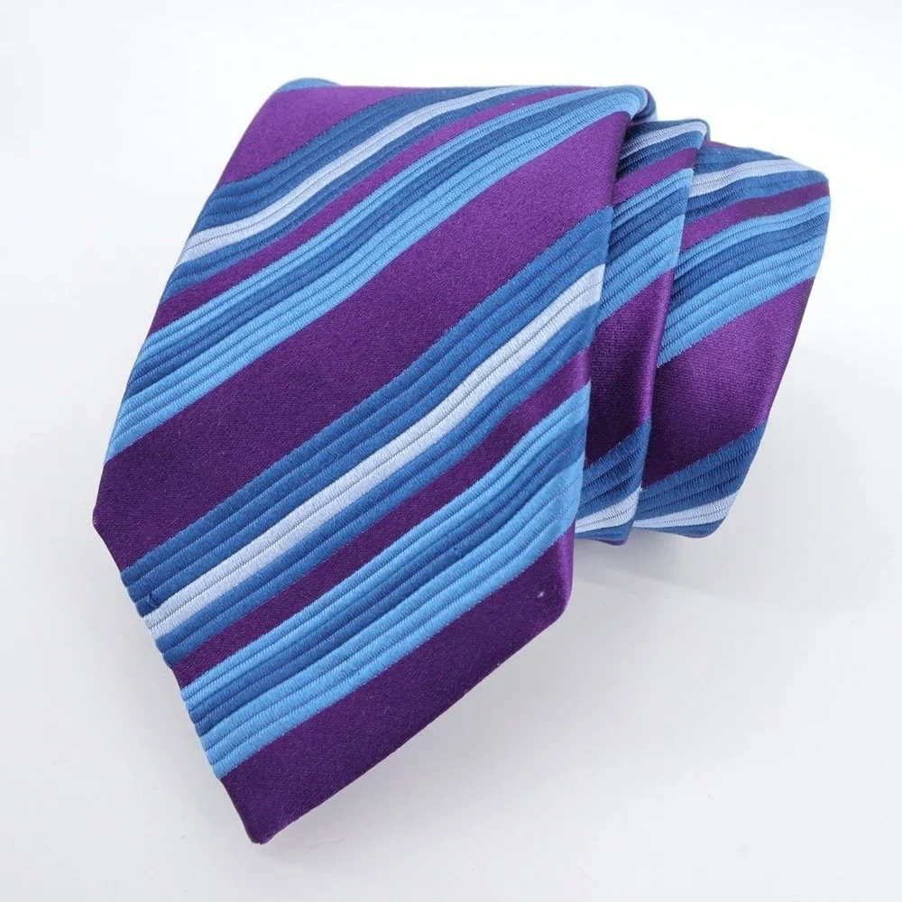 Charles Tyrwhitt Striped Silk‎ Necktie Purple Blue Mens Tie